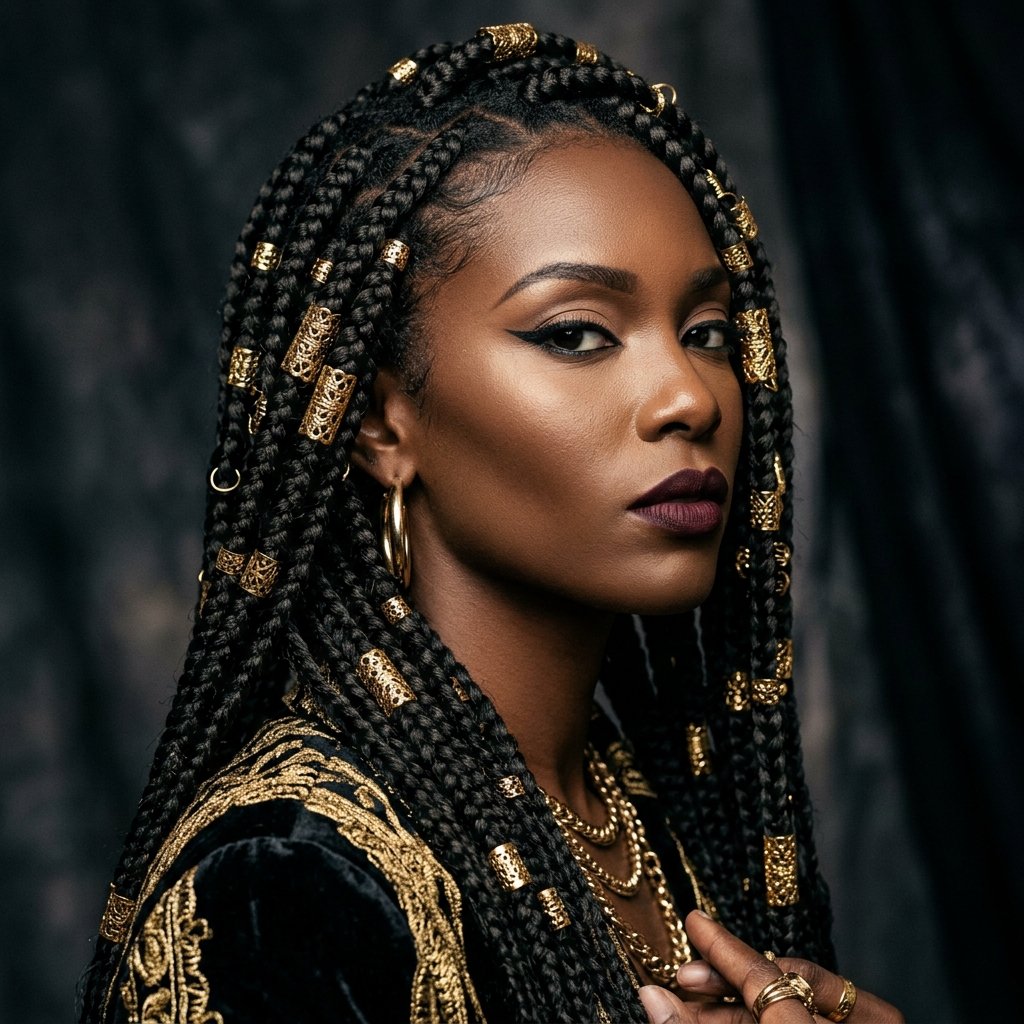 Intricate Box Braids Streetwear Style