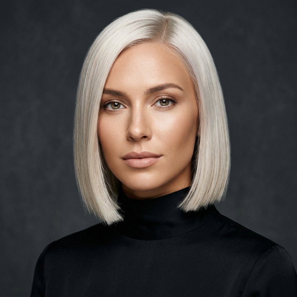 Sleek Platinum Blonde Bob Cut