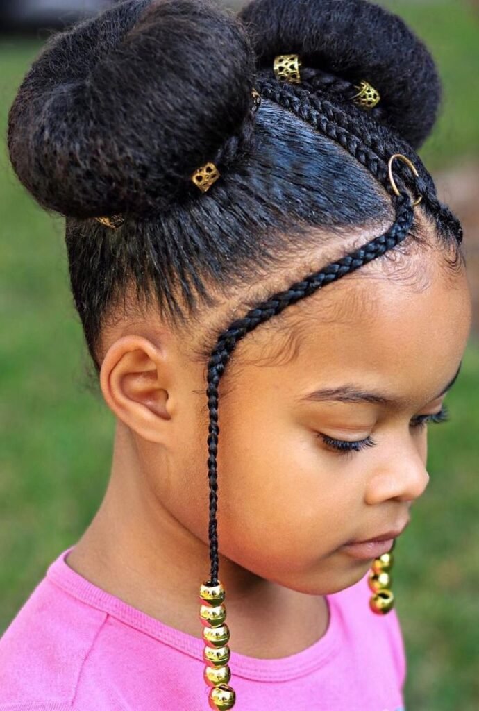 Double puff with front braids