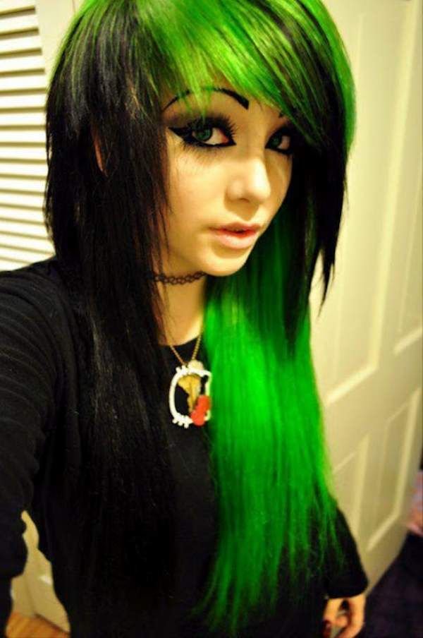 Green Emo hairstyle